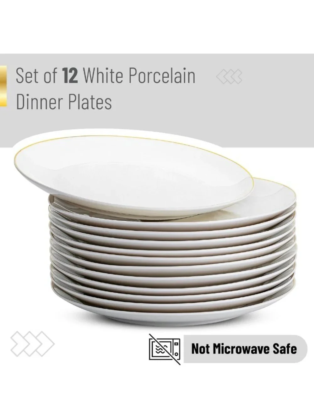 Elegant White Porcelain Dinner Plates Set of 12 - 10.5